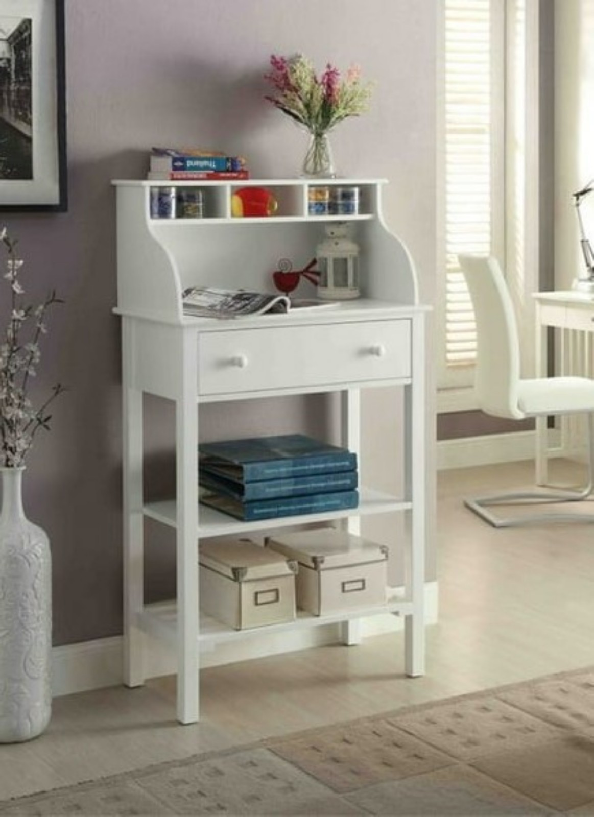 New, White, Office/Kitchen Storage Desk, 27.50 x 15.00 x 49.25 Inches