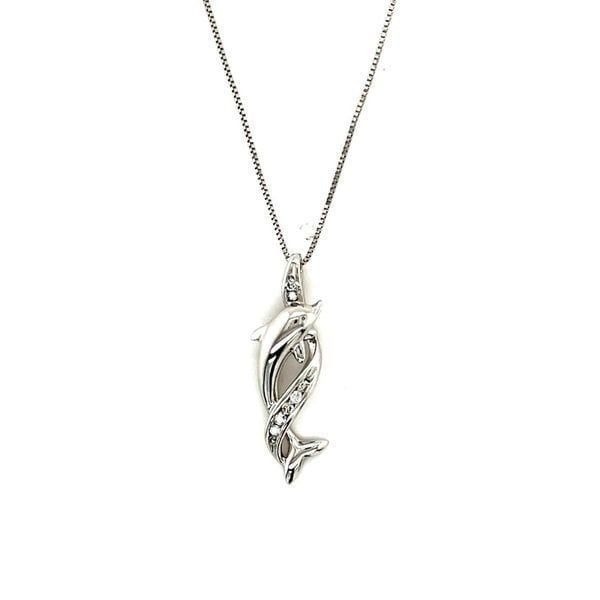 14K White Gold Diamond Dolphin Necklace