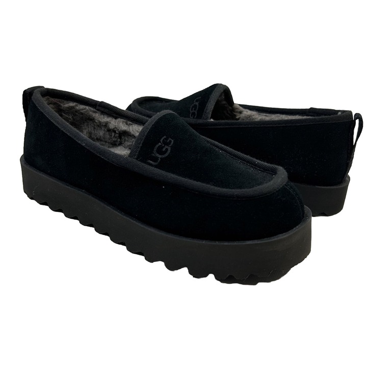 NWOB UGG Womens 8 Ugg Plush Platform Slip On Mocassin Slippers Black