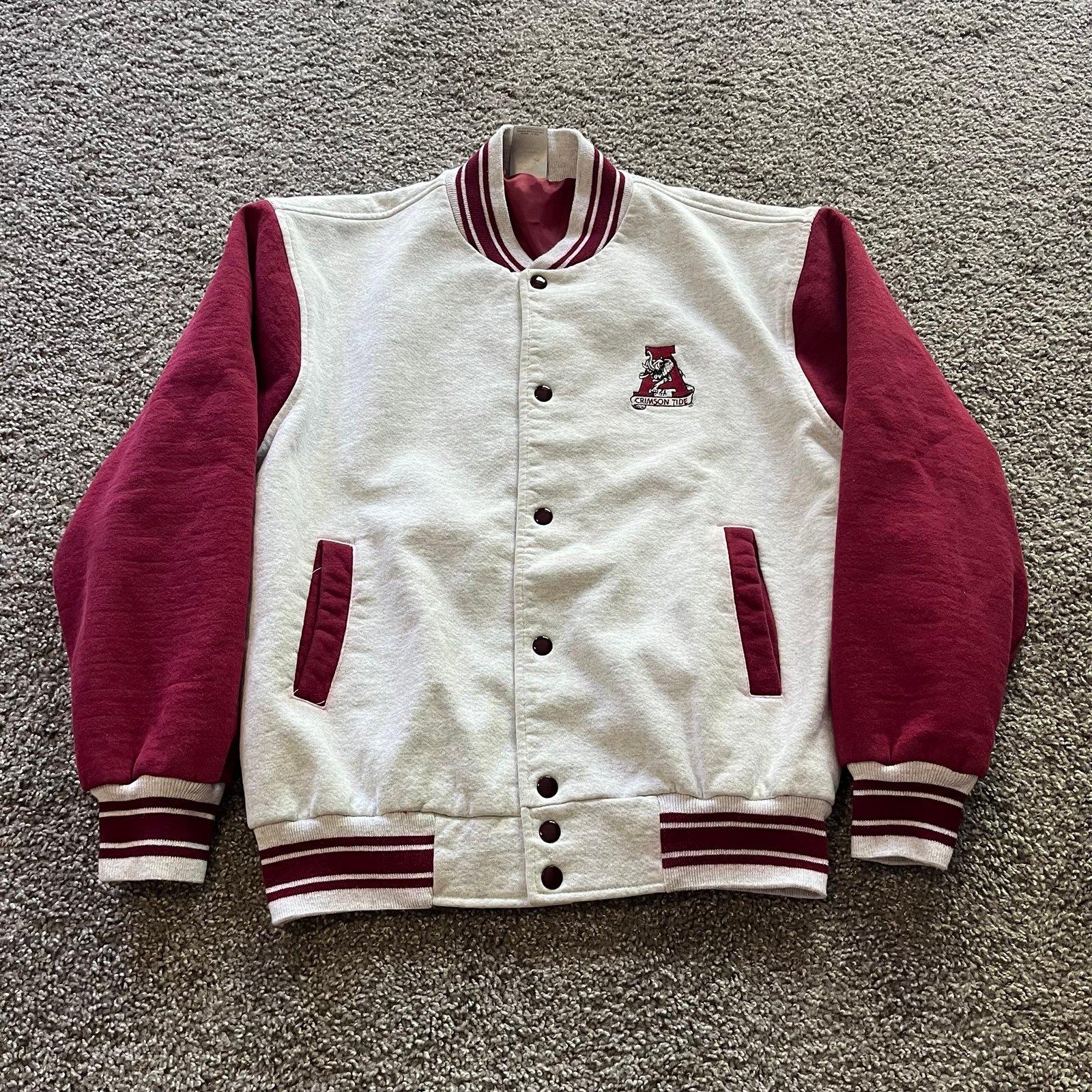 Vintage 90s Alabama Crimson Tide Varsity Jacket Snap Button Grey Size Medium