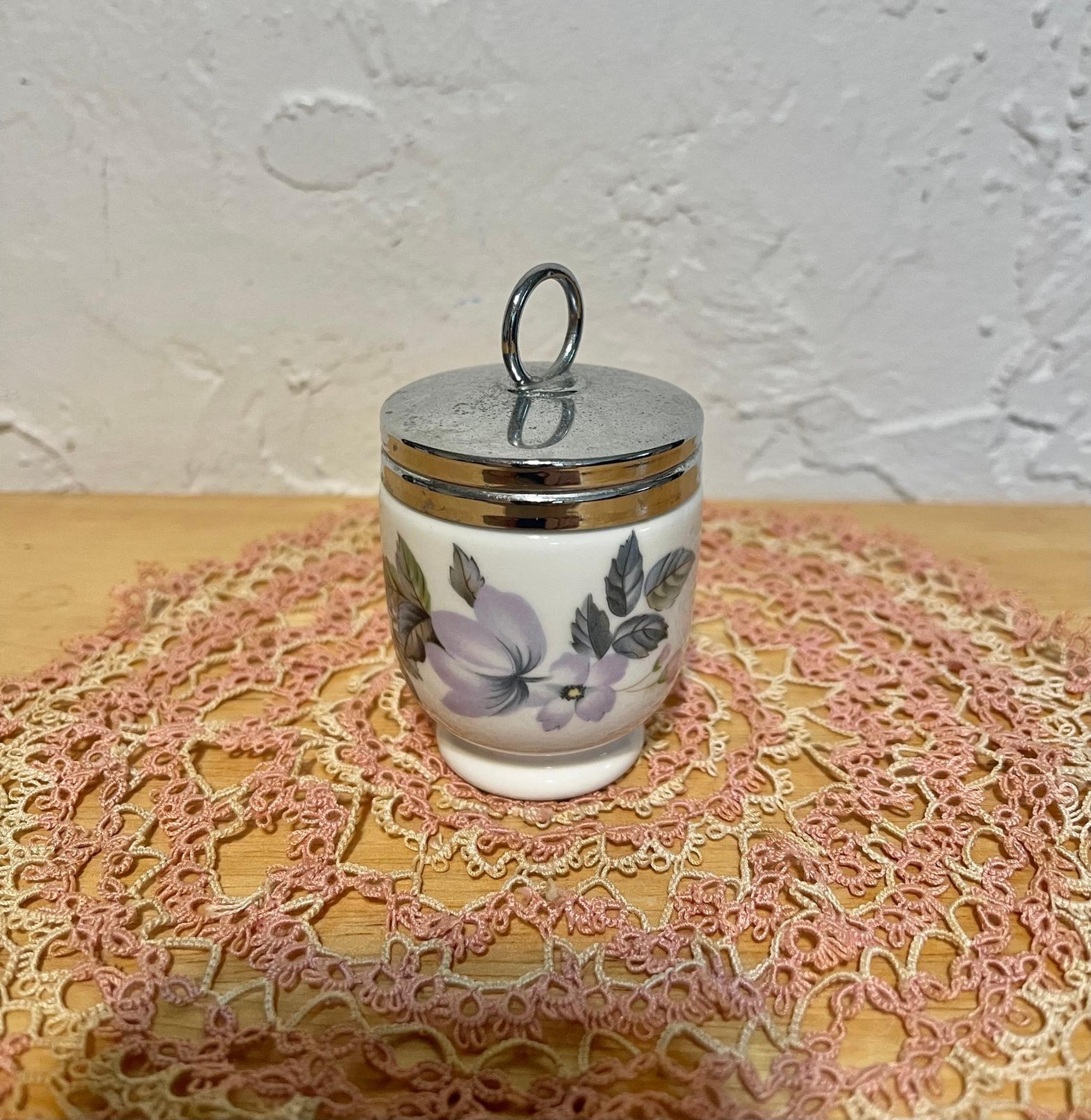 Royal Worcester Vintage porcelain Egg Coddler hand Painted flowers