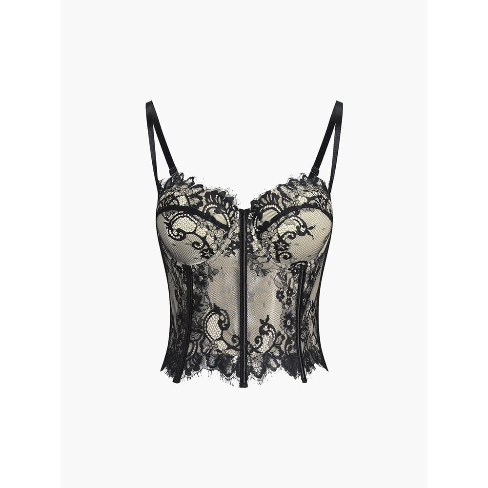 Micas Floral Sexy Lace Bustier Top Sheer Floral Corset Size M