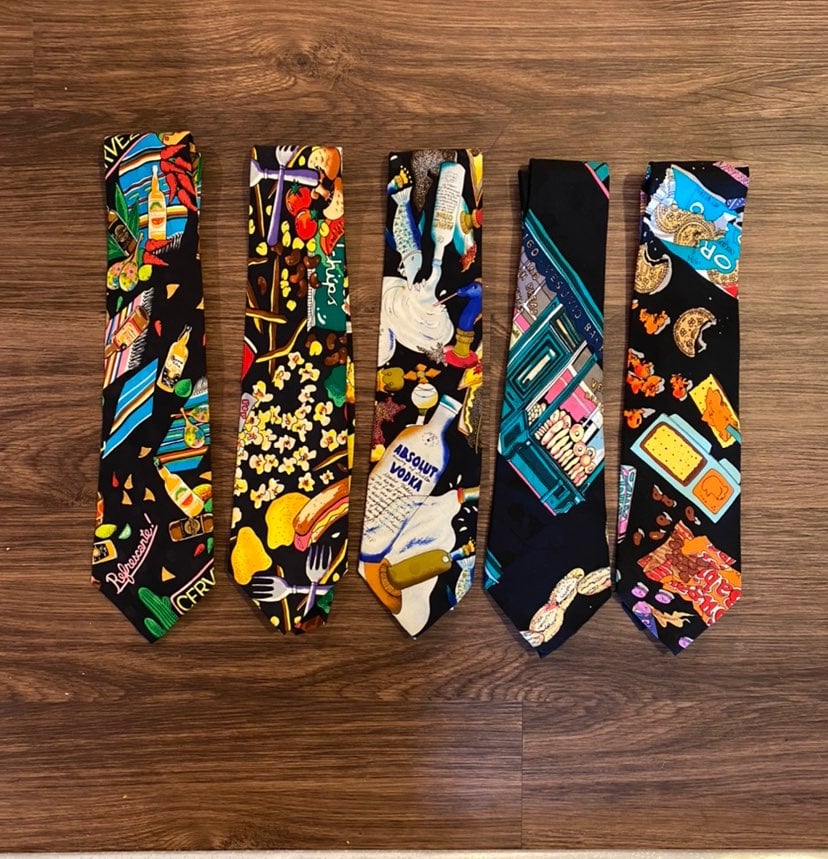 Nicole Miller vintage ties featuring alcohol and food
