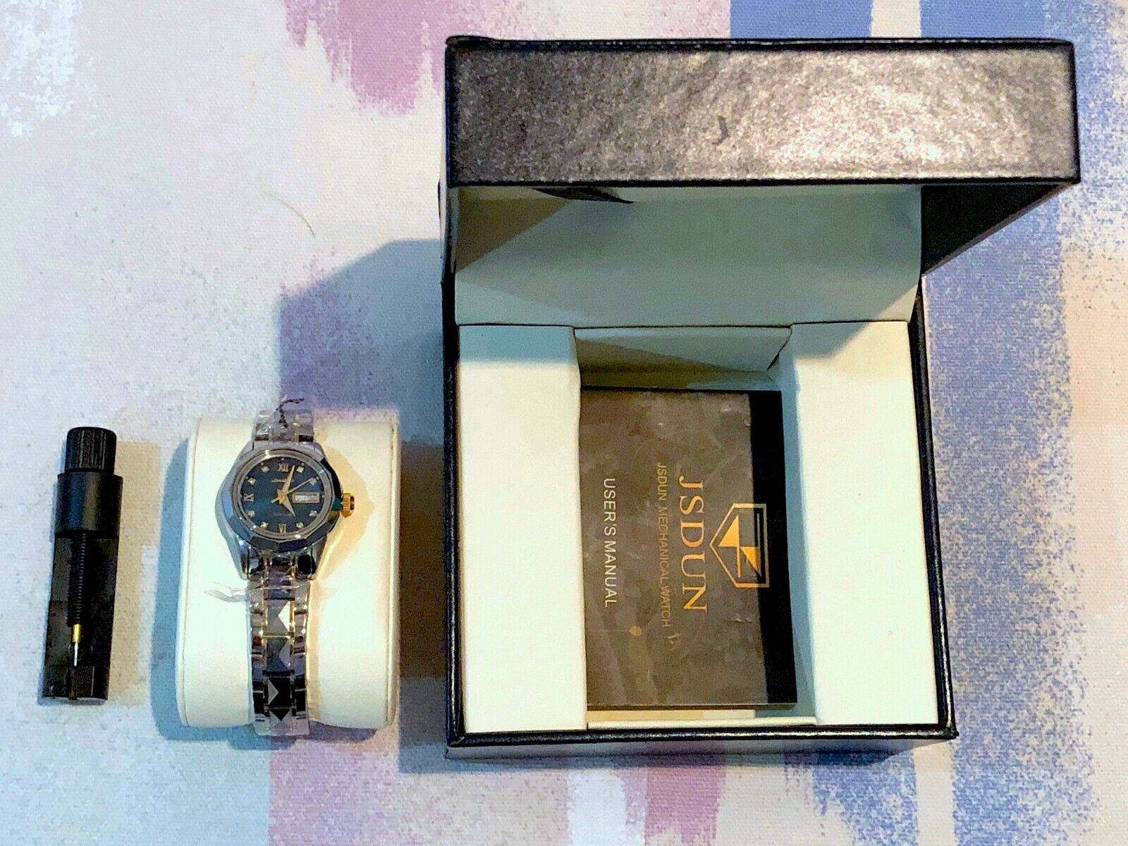 JSDUN Women Automatic Mechanical Waterproof Wristwatch Tungsten Steel Strap New!