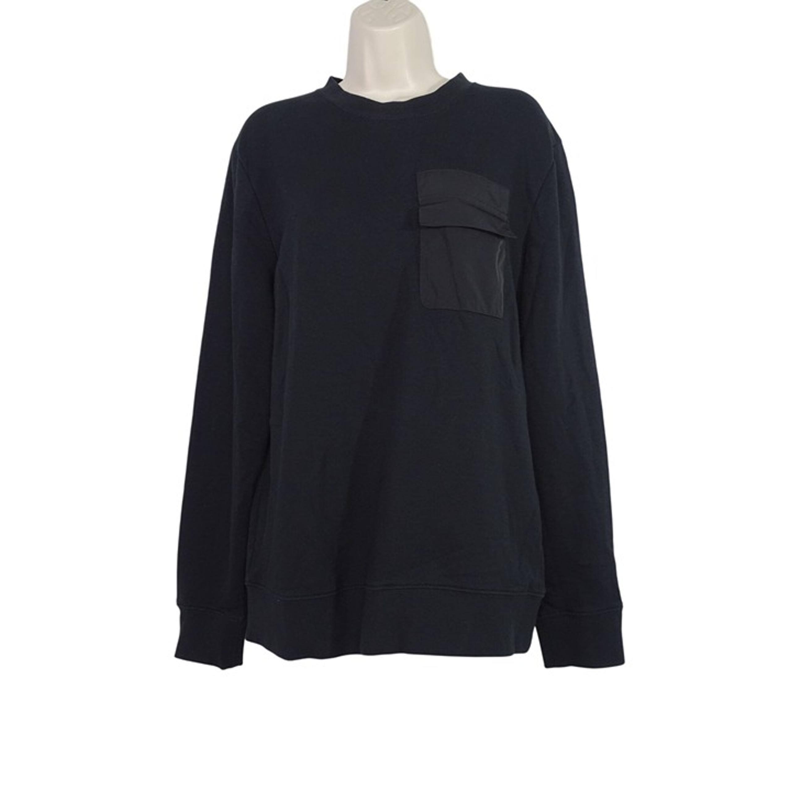 H&M Black Long Sleeve Pullover Crewneck Sweatshirt Men Size M Front Flap Pocket