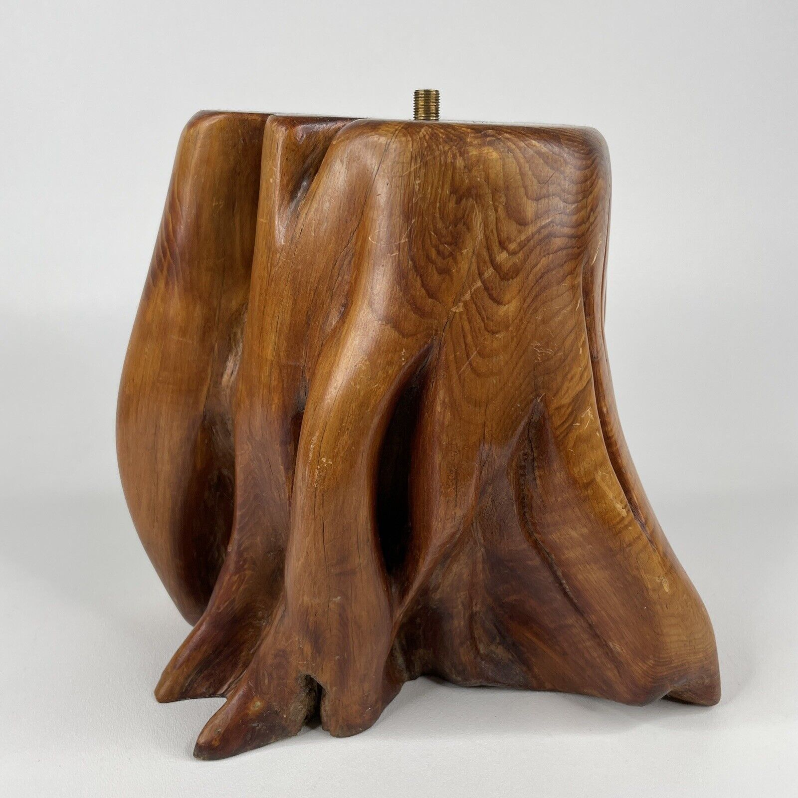 Vtg Handmade Wood Stump Table Lamp Base MCM Knot Wooden Log ** NEEDS REWIRING**