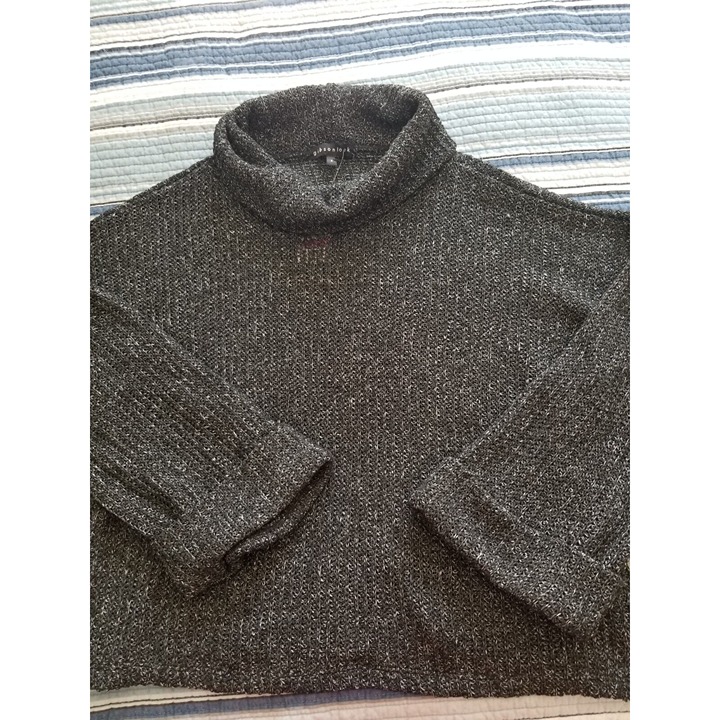 Gibson Look Charcoal Gray Open Knit Cowl Neck Cuff Bell Sleeve Crop Top Womens S