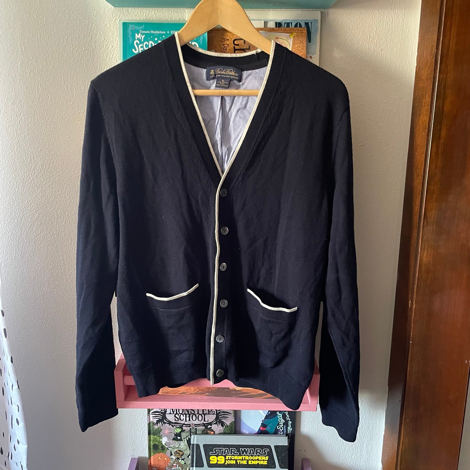 Brooks Brothers extra fine Italian merino trimmed cardigan