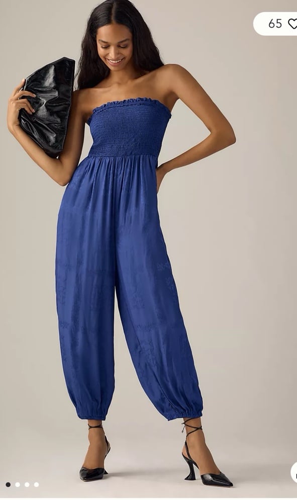 By Anthropologie Silky Jacquard Balloon Jumpsuit