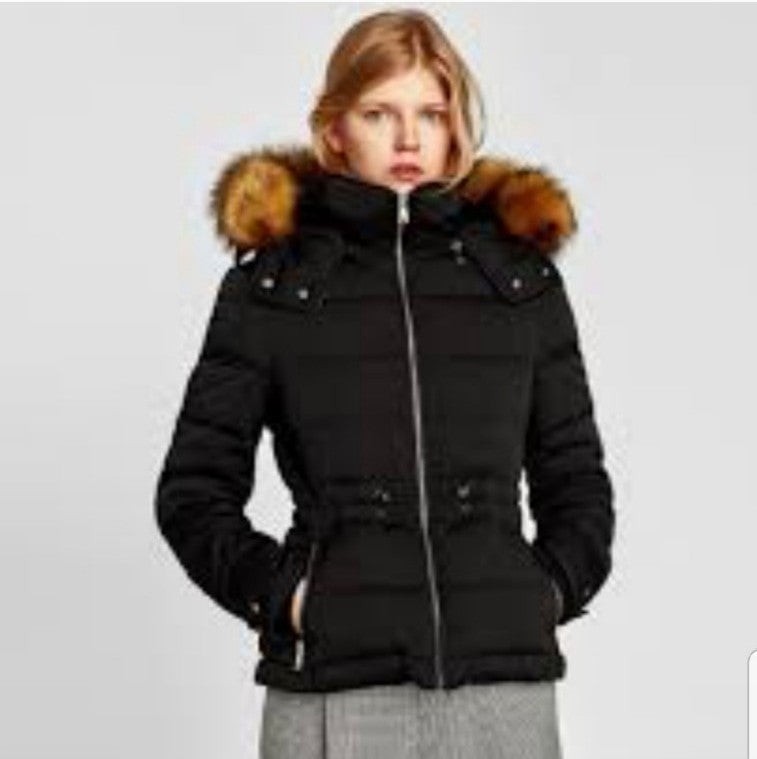 ZARA Faux Fur Hooded Puffer Coat