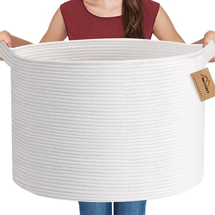 White Rope Storage Baskets, 22 X 22 X 14 Extra Large Blanket Basket