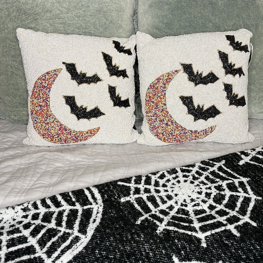 Noir Night Halloween Bats & Moon Pillows