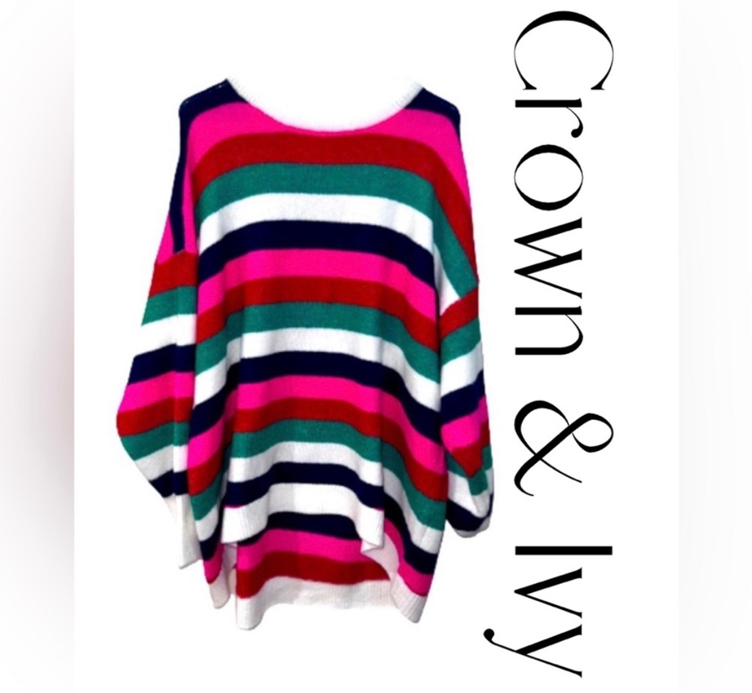 Crown & Ivey Striped Slouchy Mock Turtleneck Sweater Womens Size Lg NWOT!!