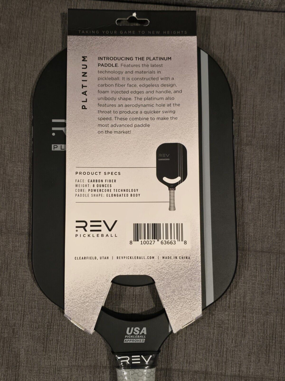 REV Pickleball Platinum Carbon Fiber Pro Paddle - New - USA Pickleball Approved