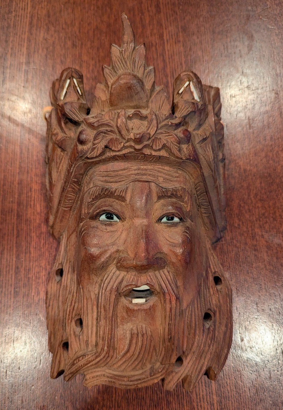Vintage 1996 Chinese Carved Wooden Mask Wall Decor