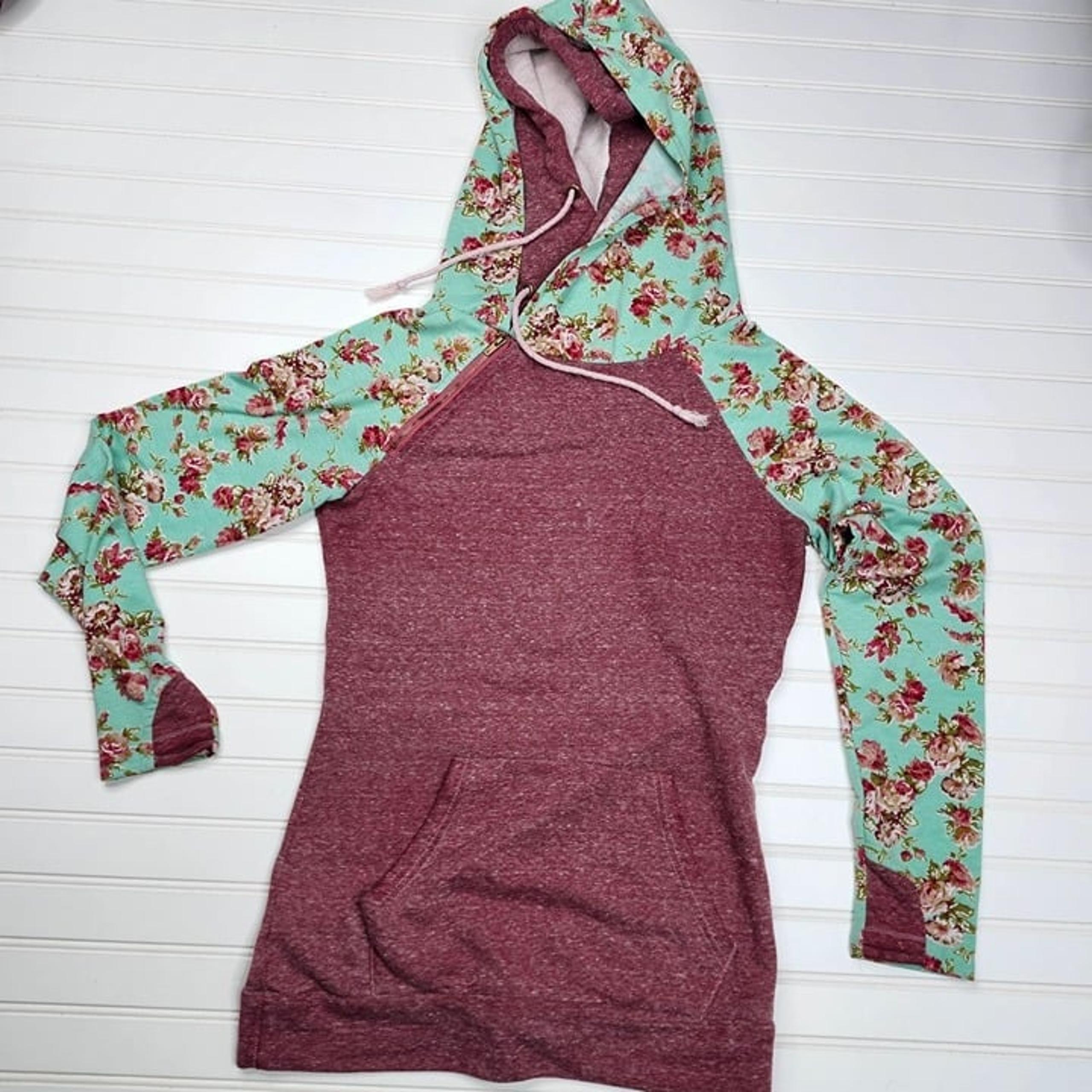 Ampersand Ave. Double Hooded Sweatshirt ~ Floral Maroon Medium