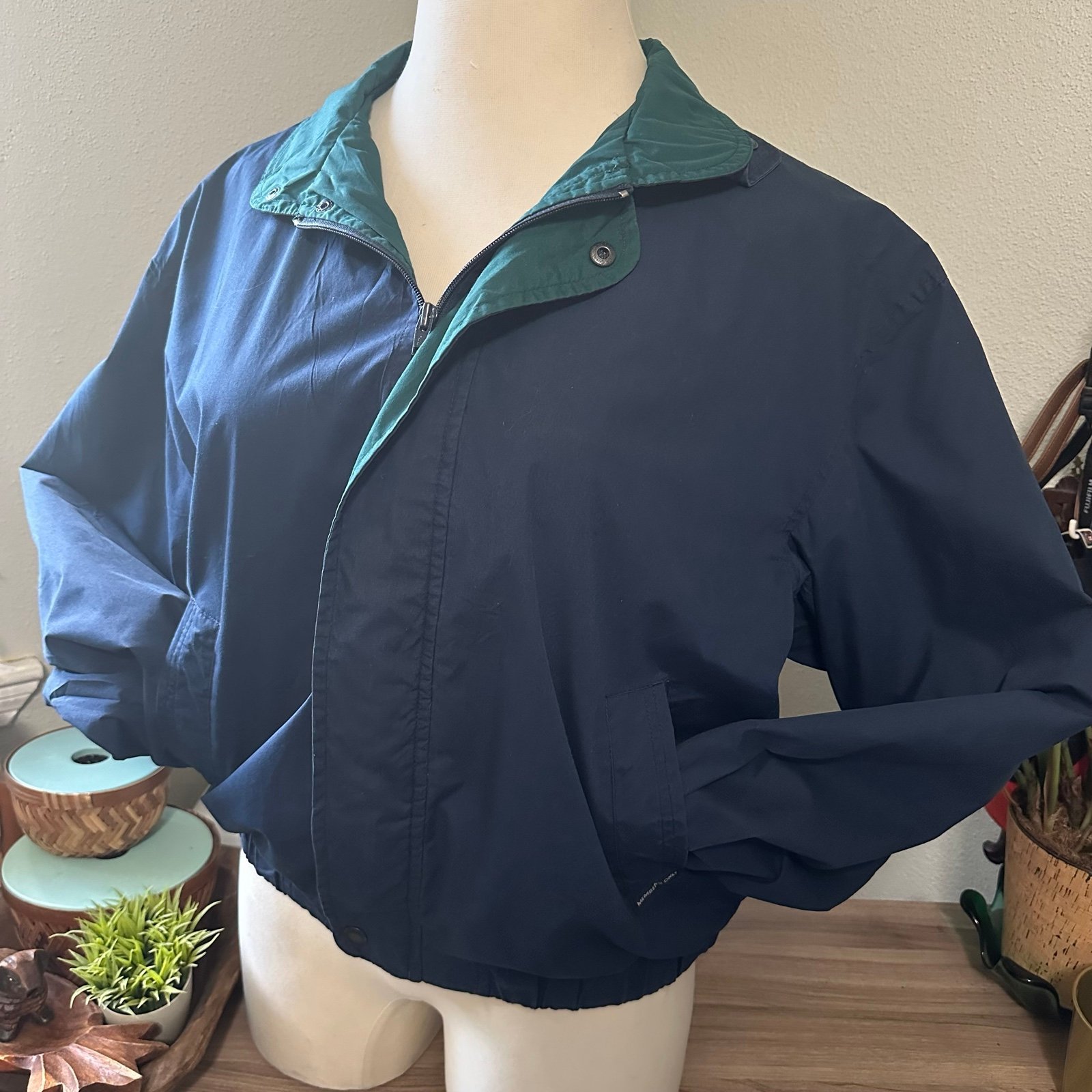 Members Only Vintage Bomber Harrington Jacket Flannel Lining Navy - Medium