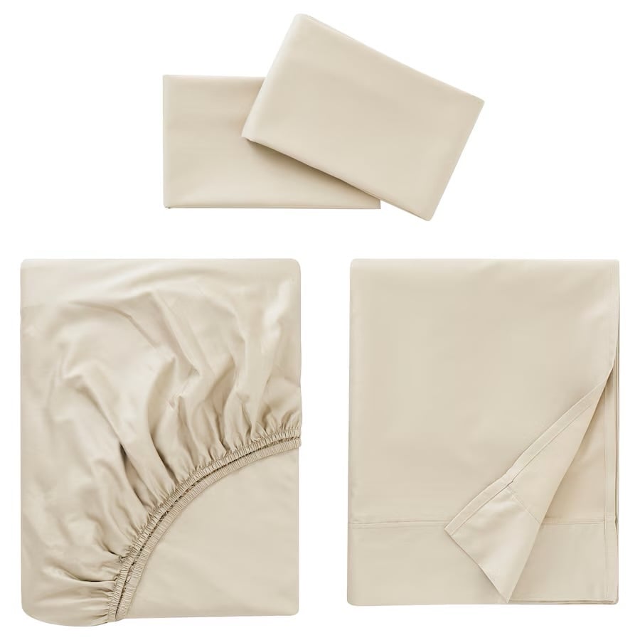 Ikea NATTJASMIN Sheet set, Light Beige, King, Soft-Luster BRAND NEW