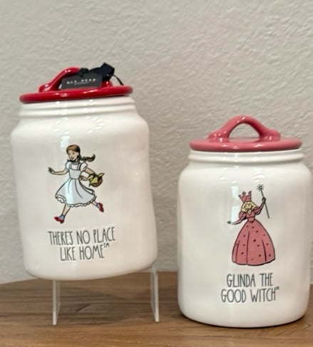 Rae Dunn Dorthy There's No Place Glinda Good Witch Set/2 canisters WIZARD OF OZ