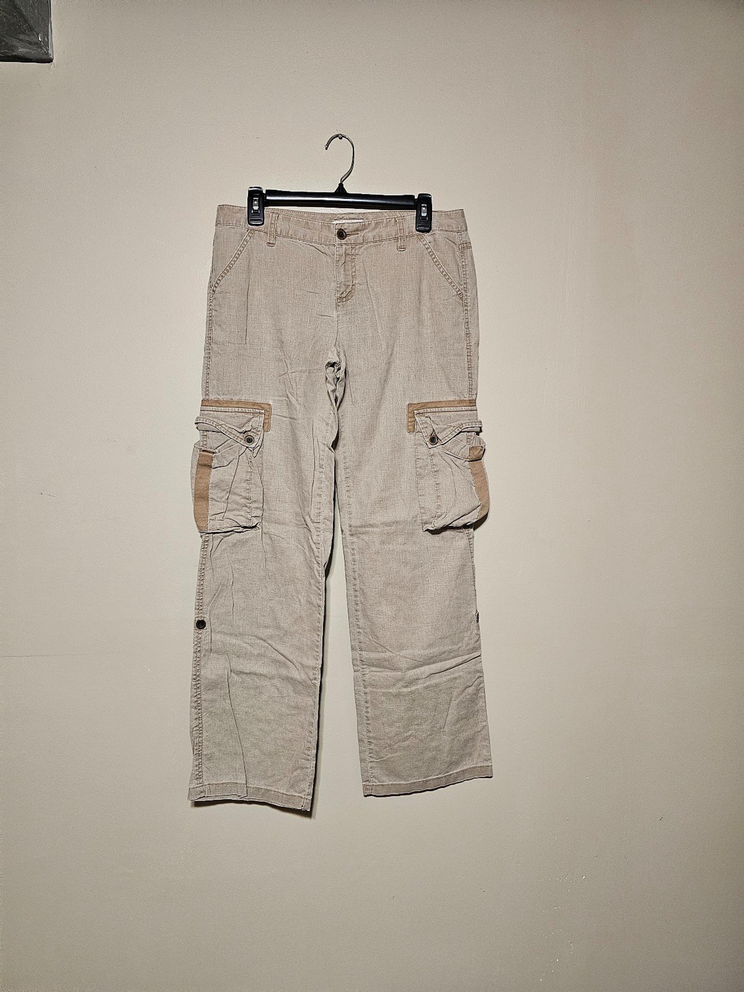Tommy Jeans Linen Blend Cargo Pants Women's Juniors Size 9 Tan Convertible
