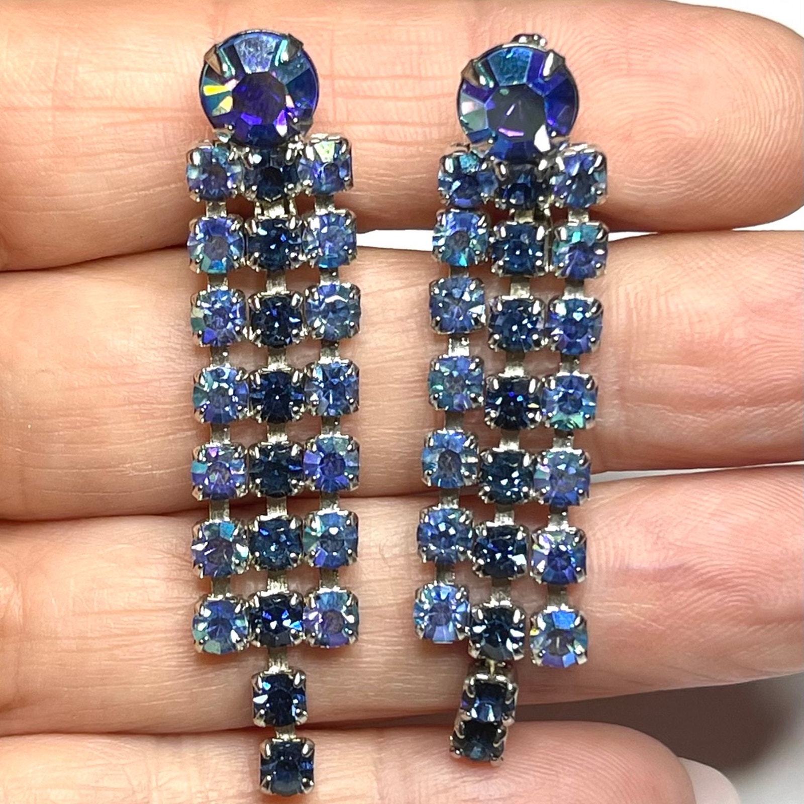 SOLD BUNDLE PENDG Vintage Earrings Baby Sapphire Blue Rhinestone Drop Tassel