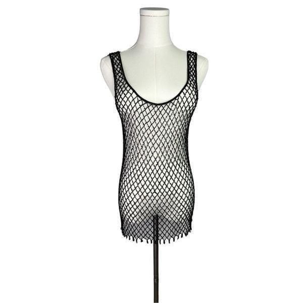 The Massardi Art tank top women’s small black hand beaded open knit sleeveless