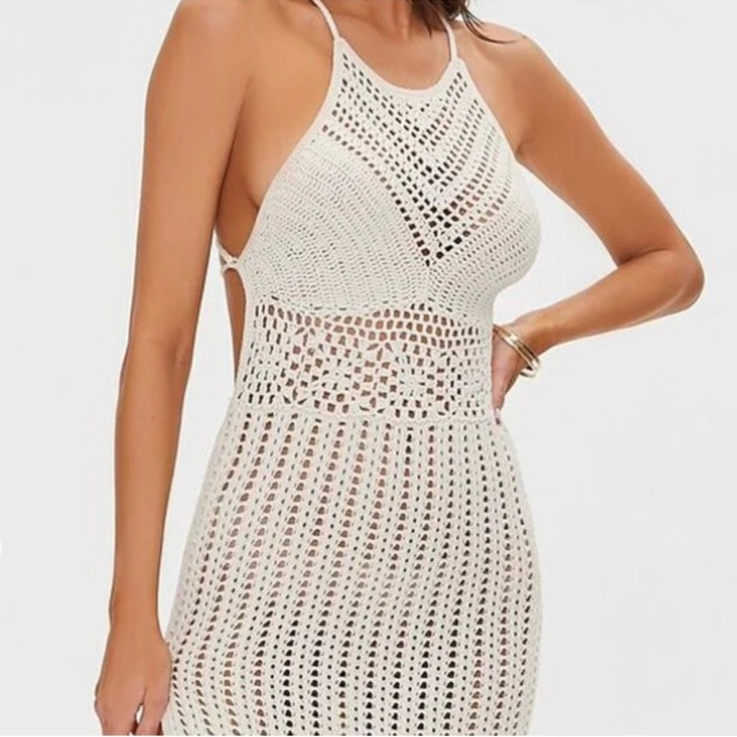 NWT sheer beige Crochet midi Dress