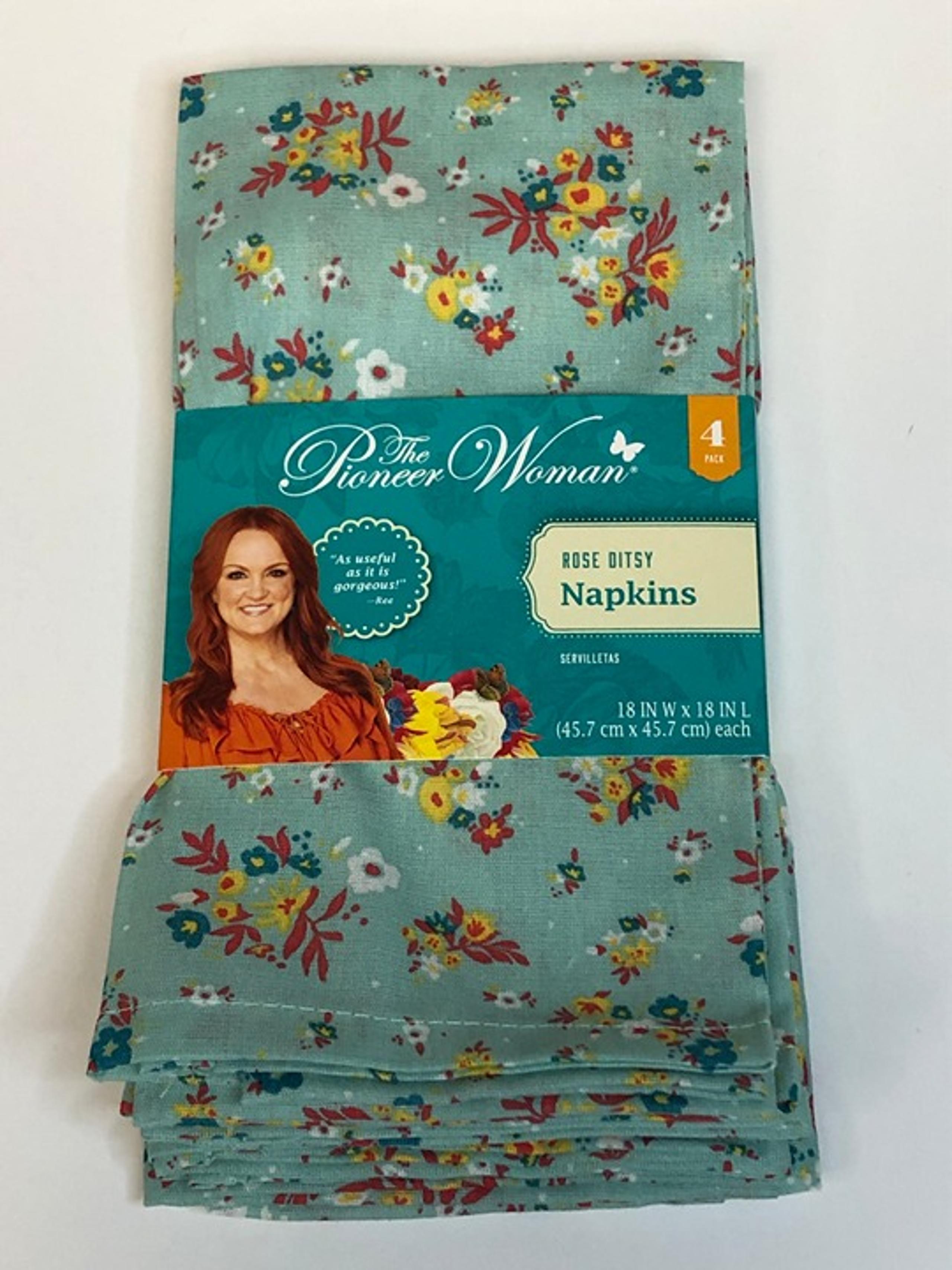 Pioneer Woman Cloth Napkin Rose Ditsy Blue 4Pc Set Floral Square 18"x18" New