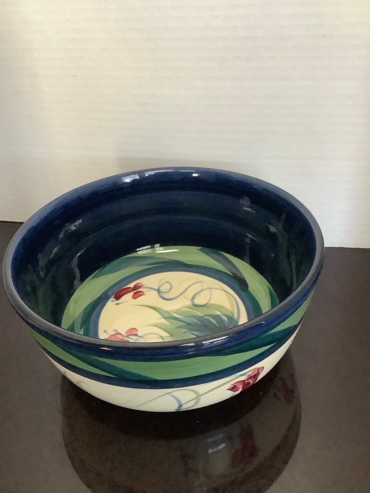 Gail Pittman Signed 1988 Serving Mixing Bowl Grapevine Blue 7.5” D x 3.5” H