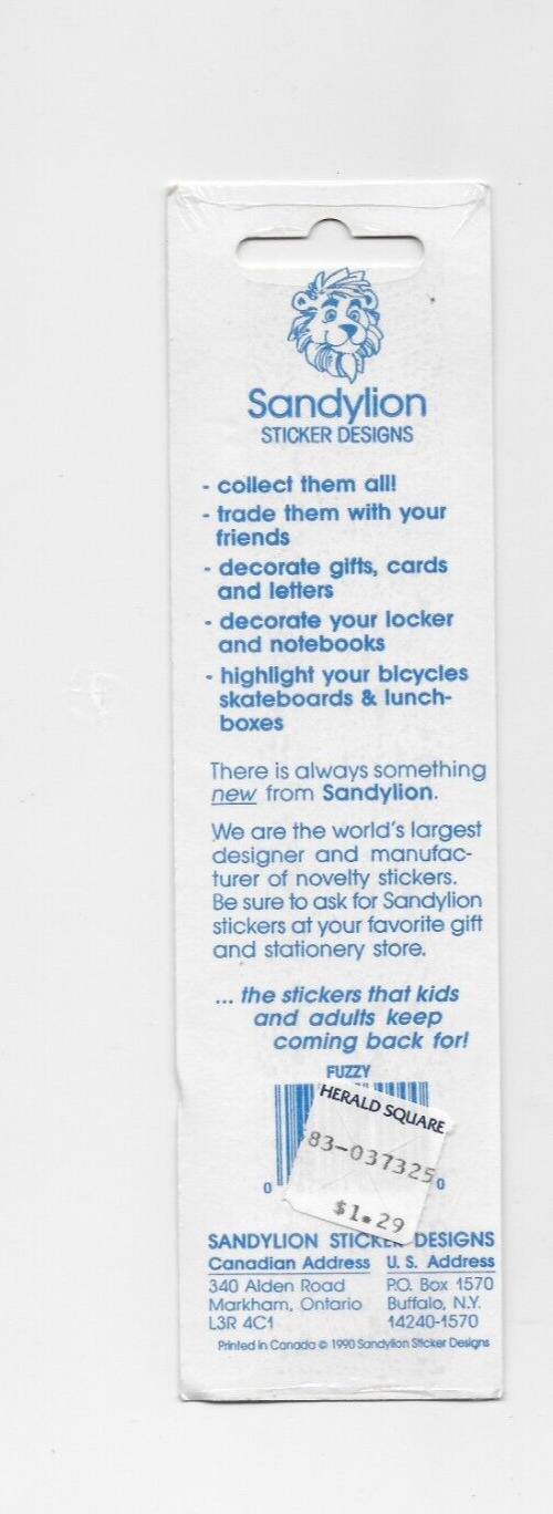 Sandylion Vintage 1990 Fuzzy Ghosts on Brown Background Stickers Strip Sealed