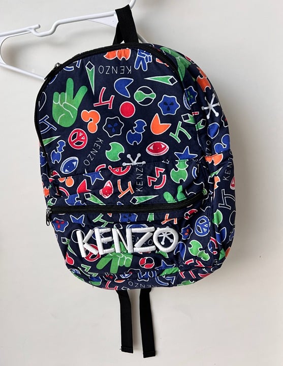 KENZO Navy Multi Colour Cotton Printed Satchel - Rare Edition