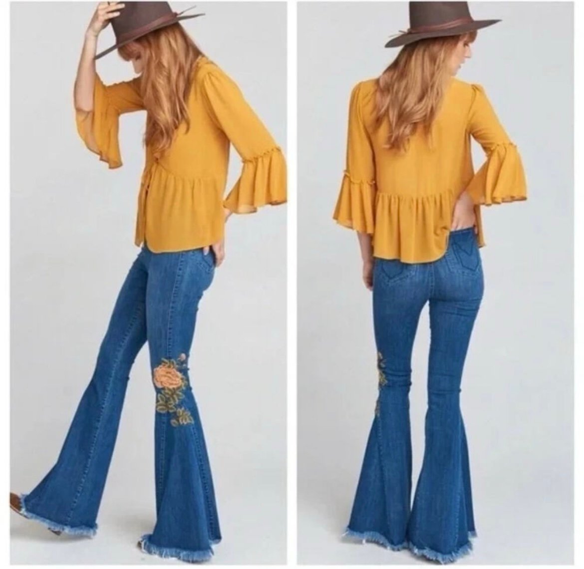 Show Me Your Mumu Berkeley Bell Rainfall Desert Rose Embroidered Jeans S Flare