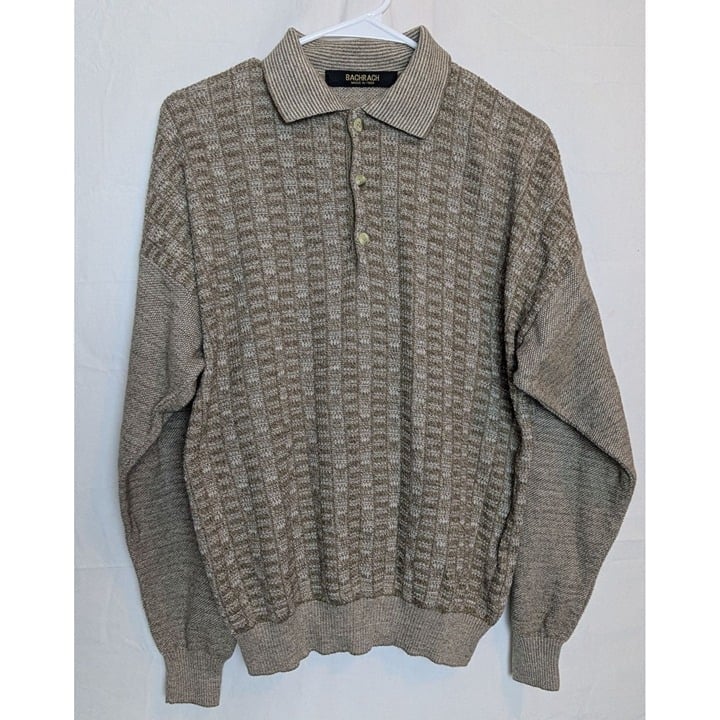 Bachrach Men's Collared Pullover Knit Sweater Size Medium Cotton Linen Blend