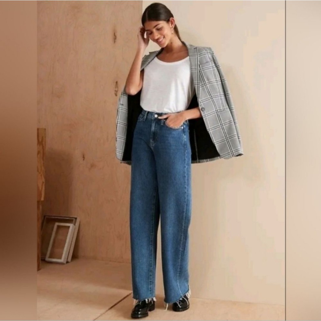 Banana Republic Wide Leg Jean Raw Hem Baggy Denim Womens 27P