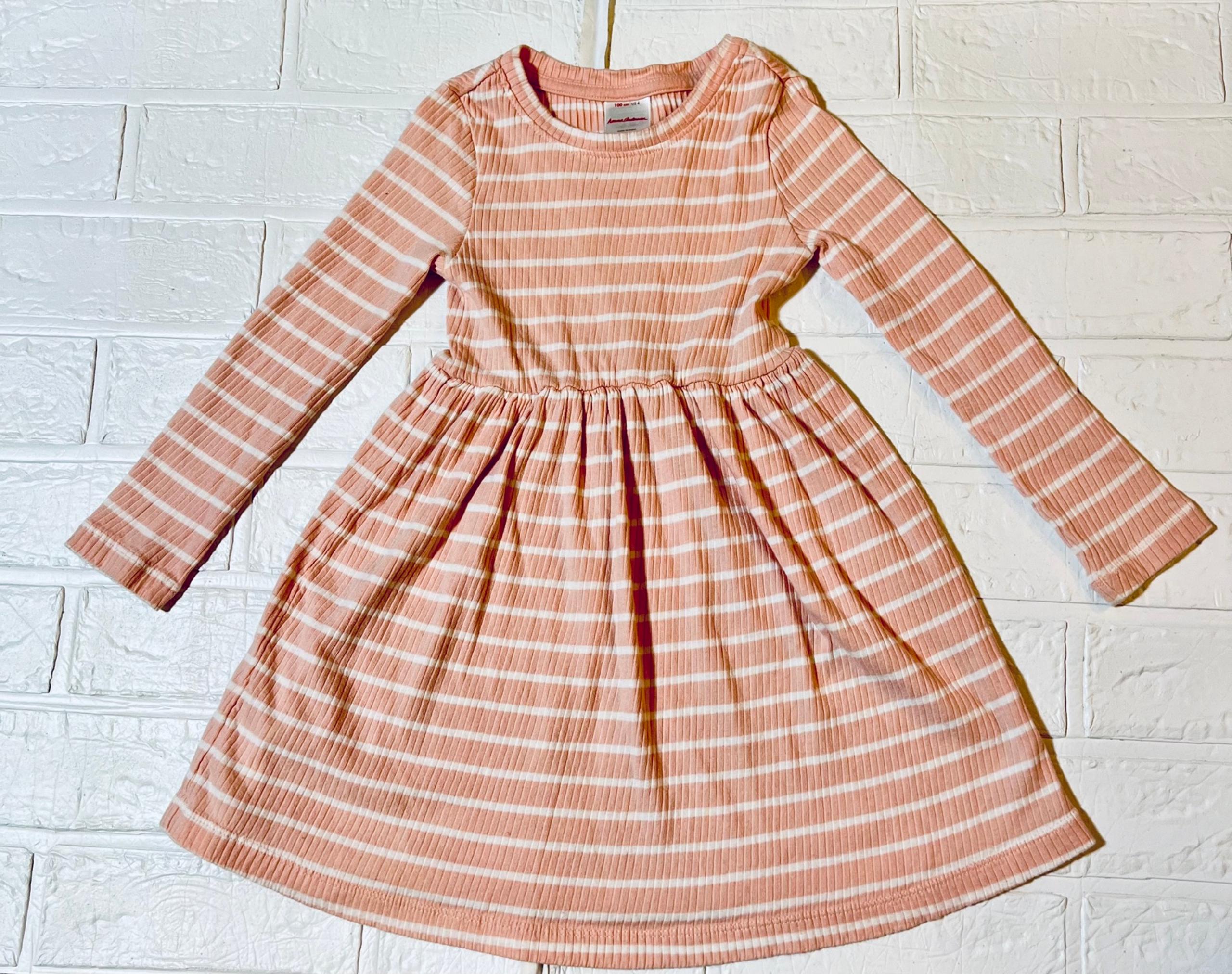 Hanna Andersson Dress Pink and White Striped Girls Size 5