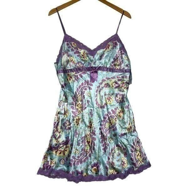 NWT Nick & Nora Y2K Slip Dress Washable Silk Night Gown Purple Blue Size L