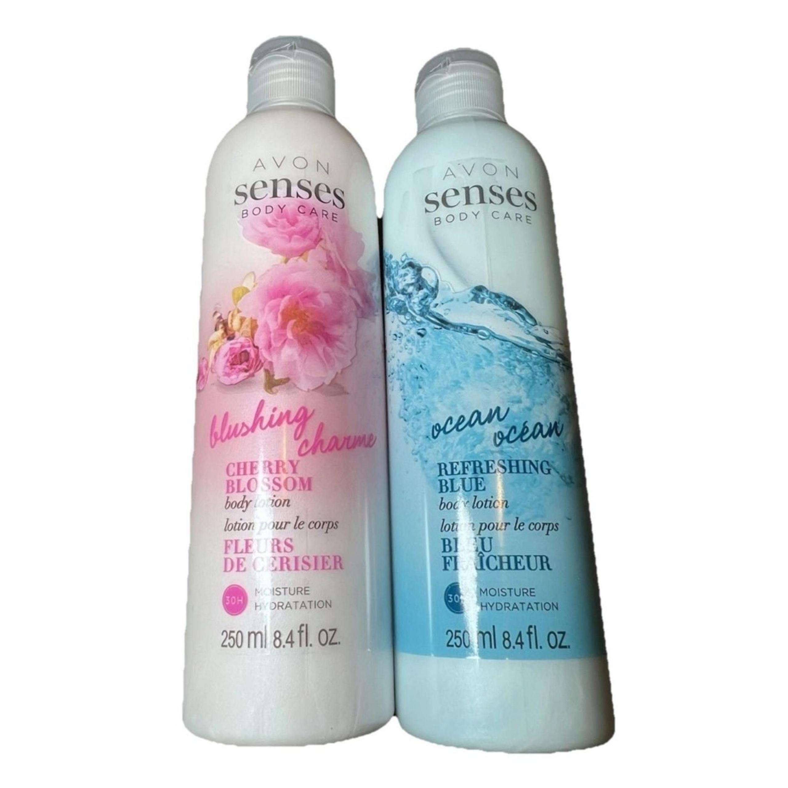 Avon Senses 2 Bottles Body Lotion Cherry Blossom and Refreshing Blue New