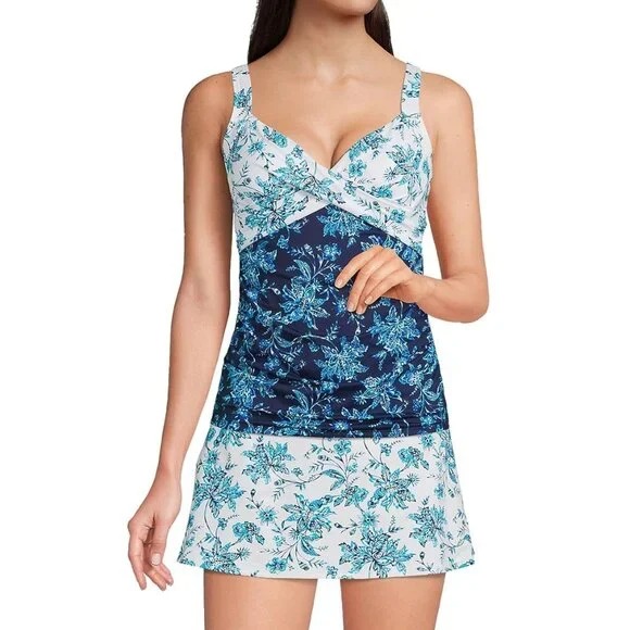 NWT Lands' End Women's Underwire Wrap Tankini Top Navy Size 6 85 LE139 4C687