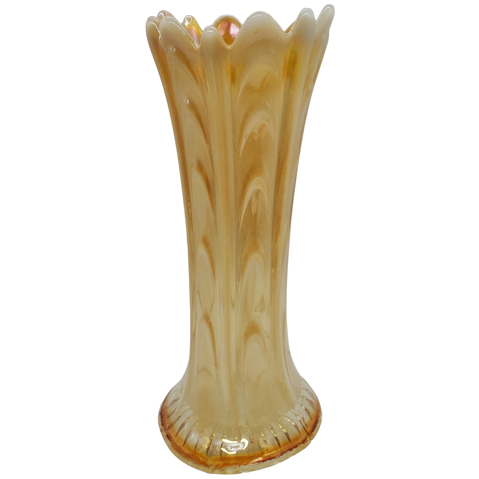 Vintage Dugan Glass 8 1/2 Pulled Loop Peach Opal Vase
