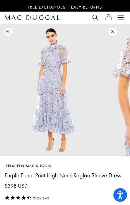 Ieena for Mac Duggal- Purple Floral Print High Neck Raglan Sleeve Dress