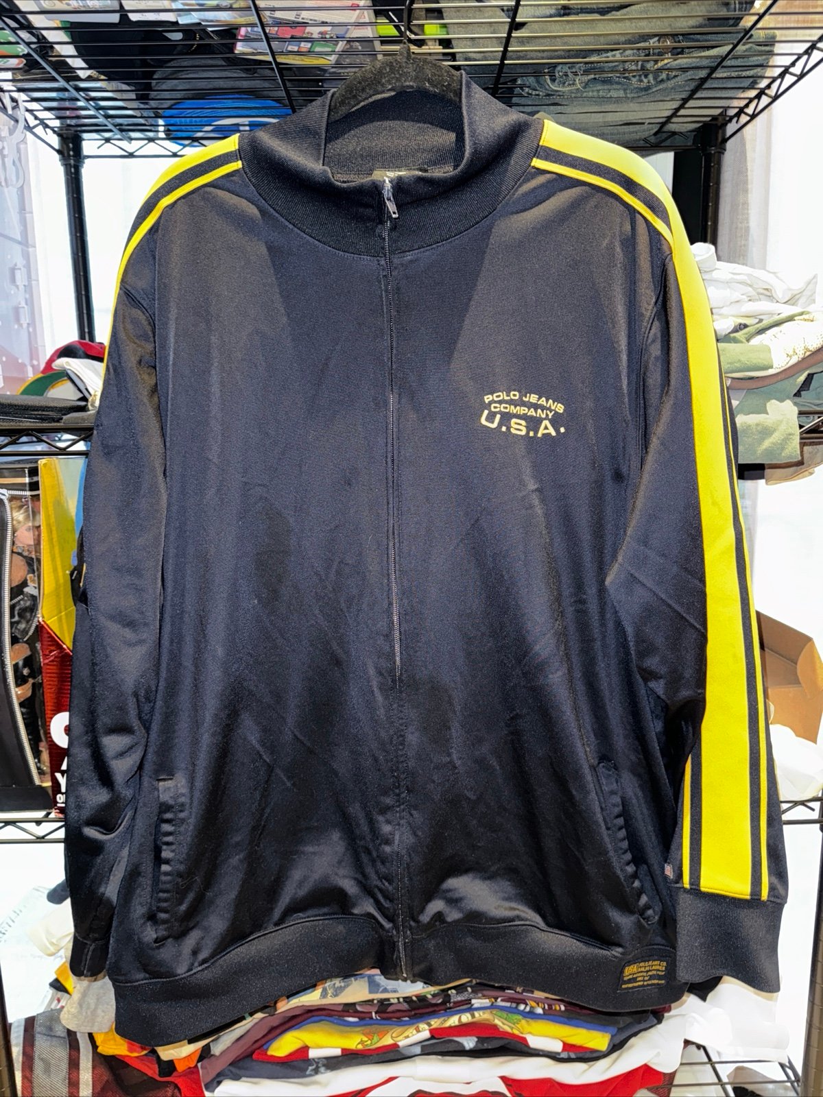 Vintage Ralph Lauren Polo Jeans Co Navy And Yellow Track Jacket Size Xxl