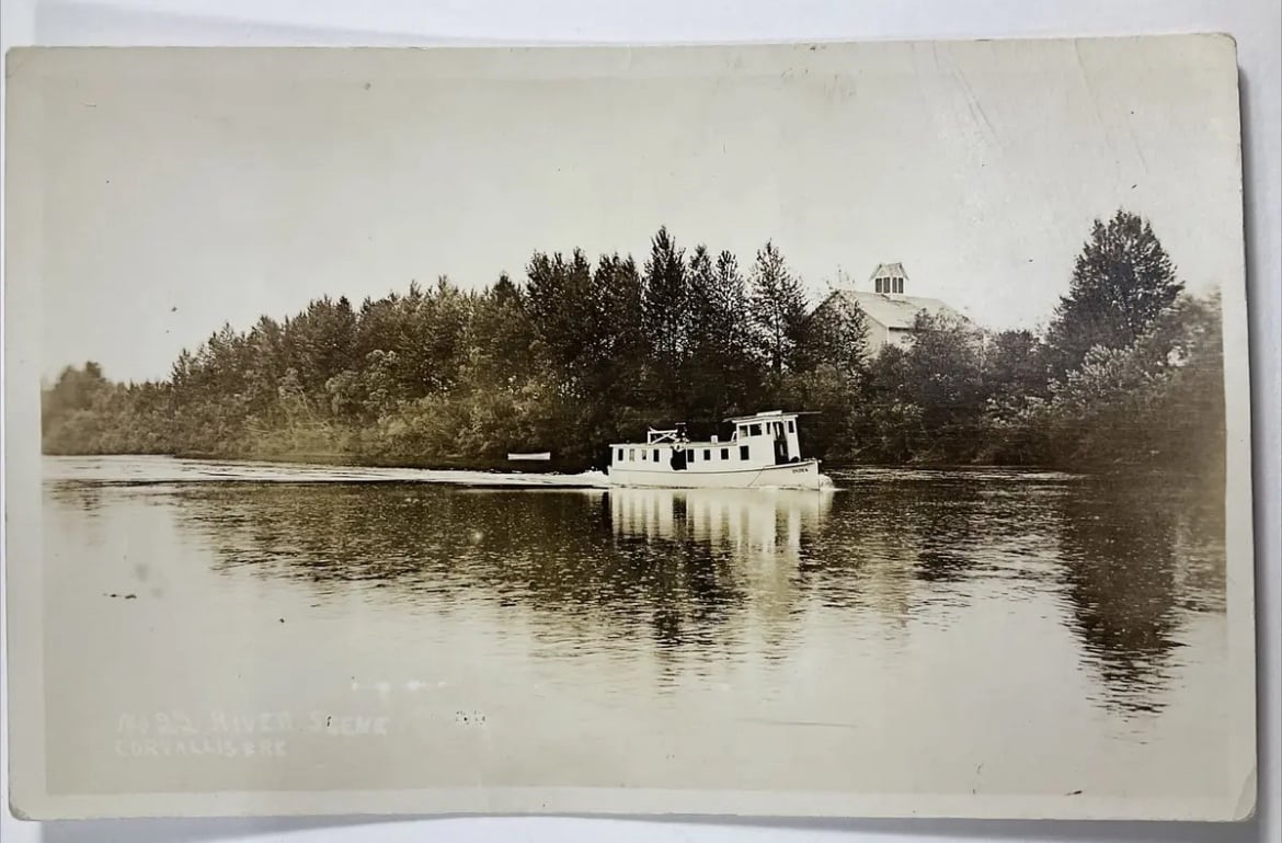 Corvallis, Oregon EARLY RPPC Real Photo Postcard Riverboat India River Scene