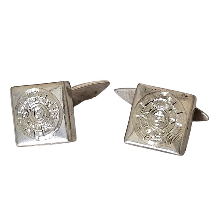Sterling Silver 925 Square Cufflinks 1/2 Engraved Geometric Design