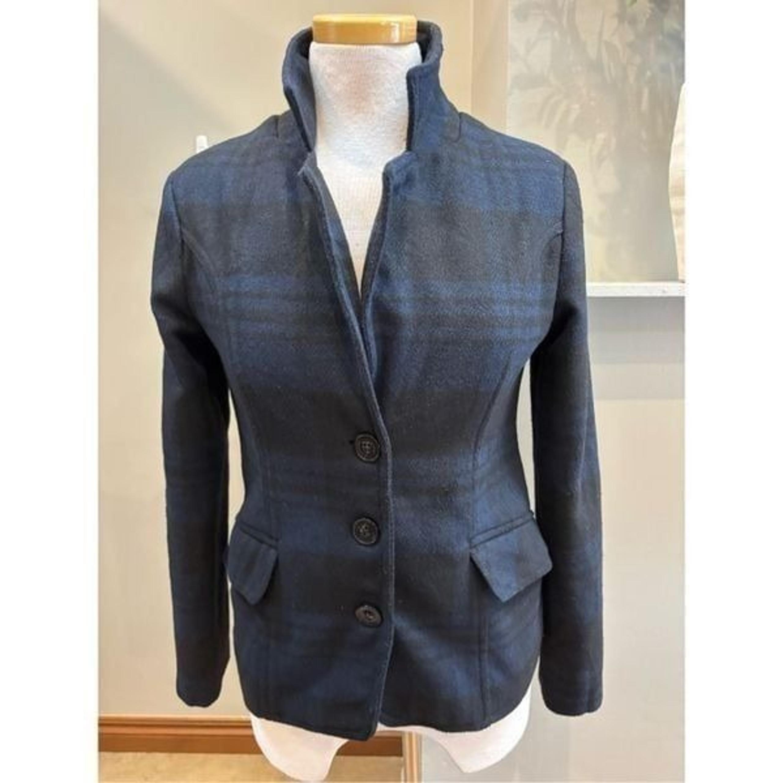 outwear S academia black Royal blue plaid wool blend (10) blazer coat - Dollhouse