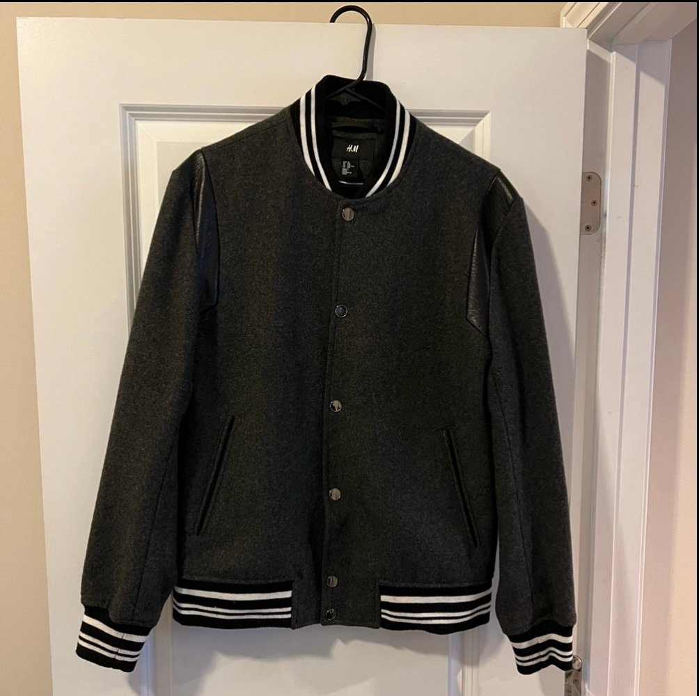 H&M Teddy Varsity Jacket - Grey & Black