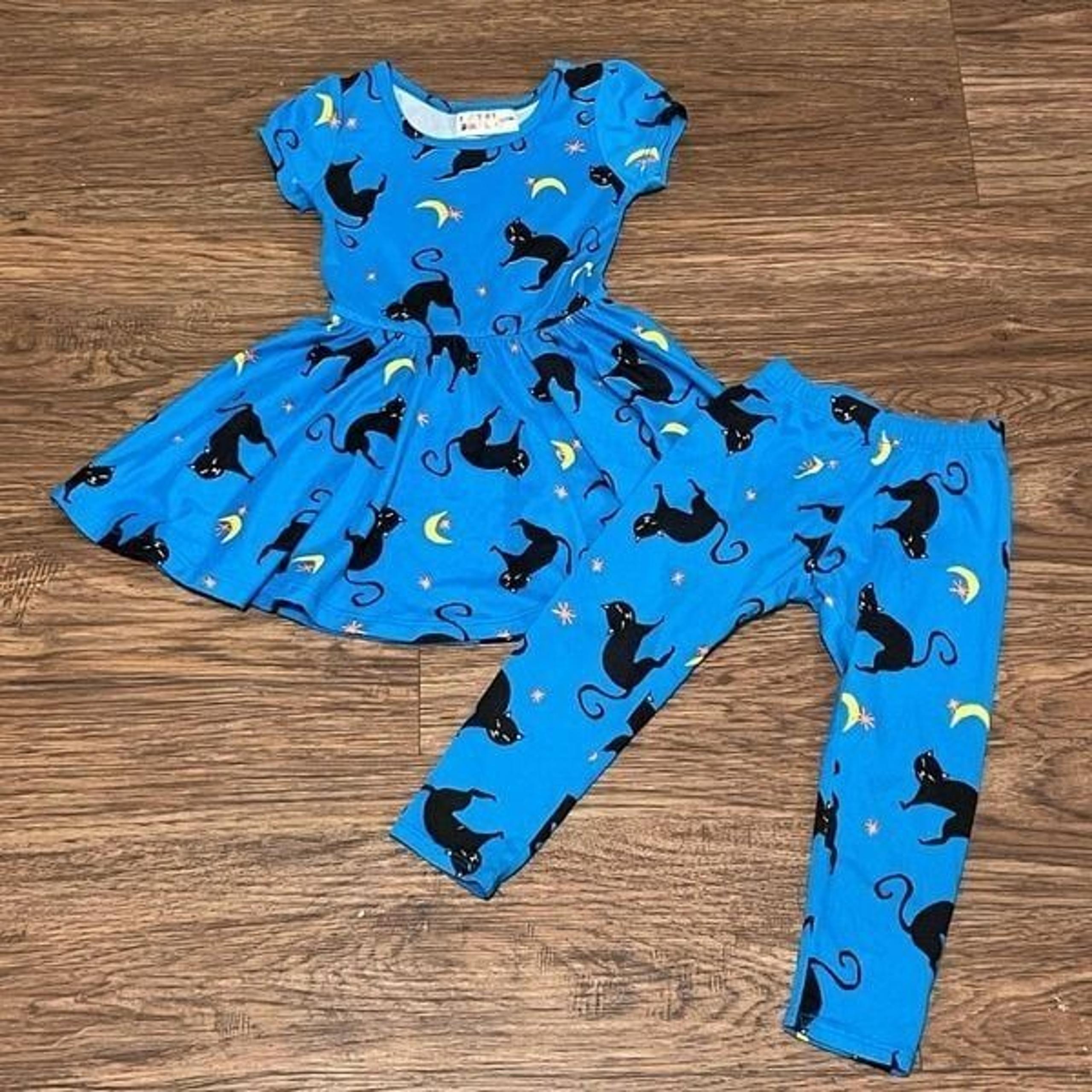Dot Dot Smile Halloween Theme Twirl Short Sleeve Dress Blue Black 12-24 mos & 2T