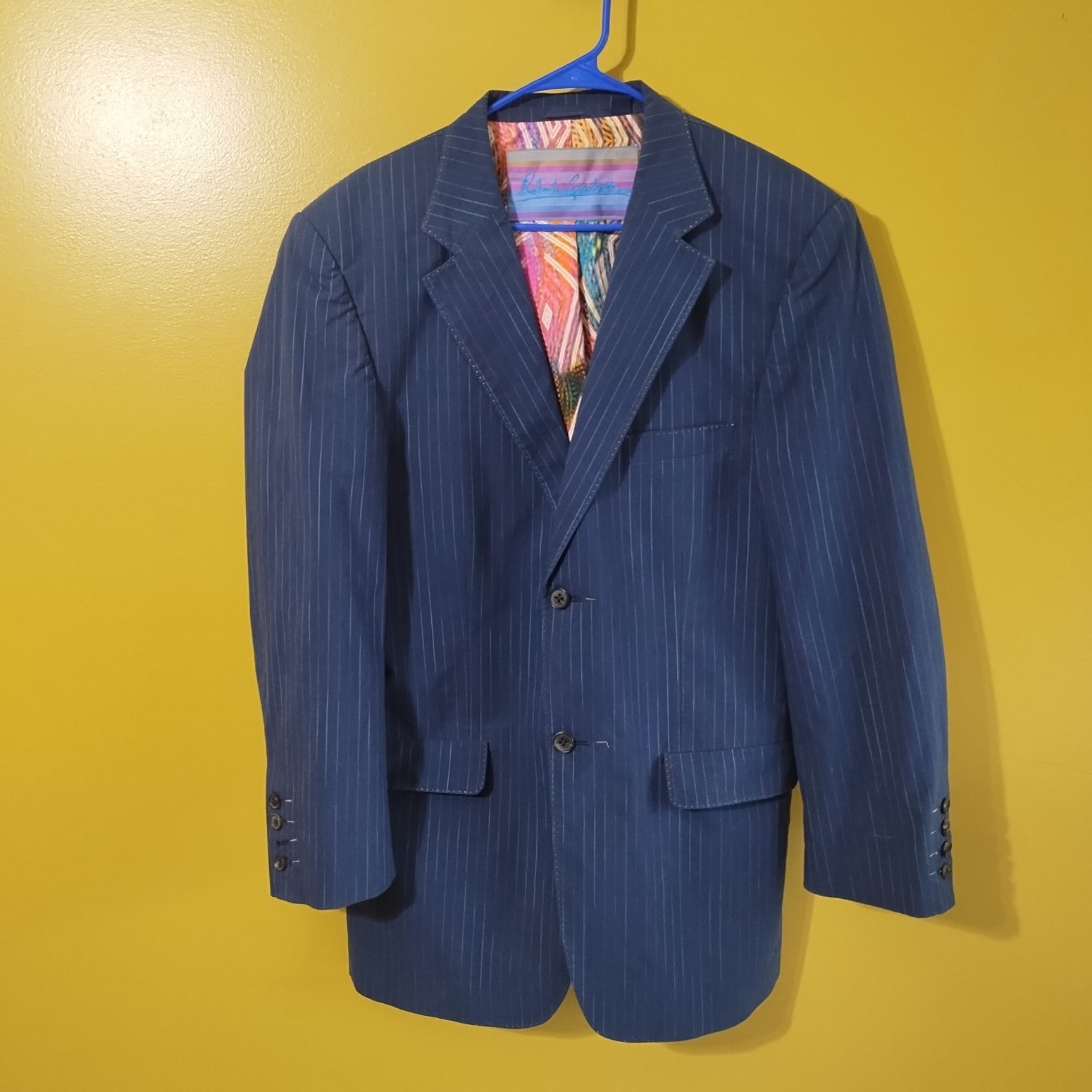 Robert Graham Navy Blue Pin-Striped Cotton Blazer 2XL