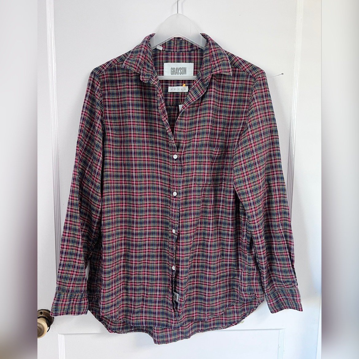 Grayson The Hero Button Shirt Top Black Red Plaid Medium Hi-low Tunic LIKE NEW