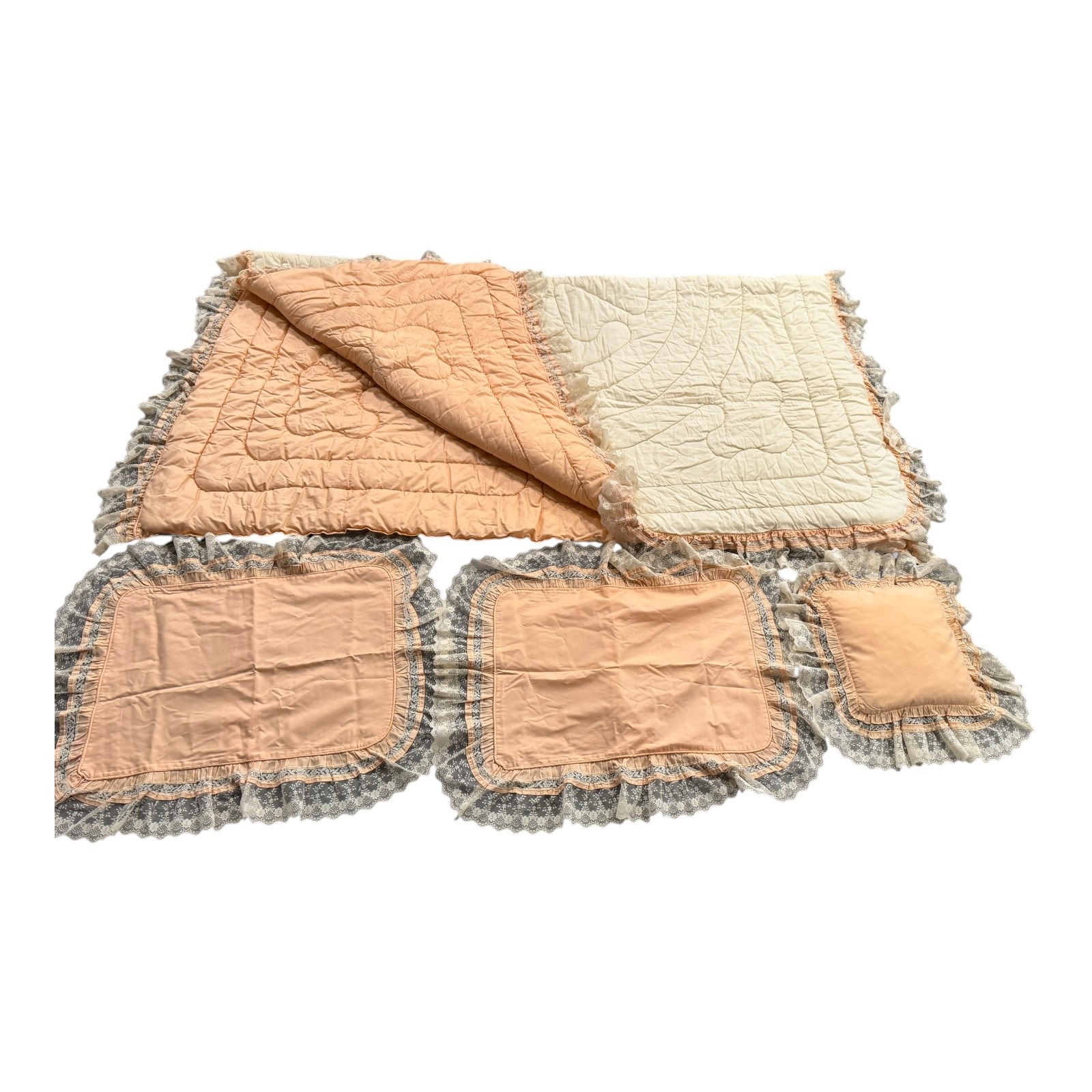 Croscill Quilted Bedding Set Peach Cream Floral Lace Trimmed Pillow Shams Queen