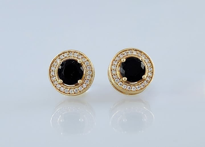 18K Gold Womens 1ct Diamond 2ct Black Onyx Gemstone Earrings 18 K Silver Jewelry